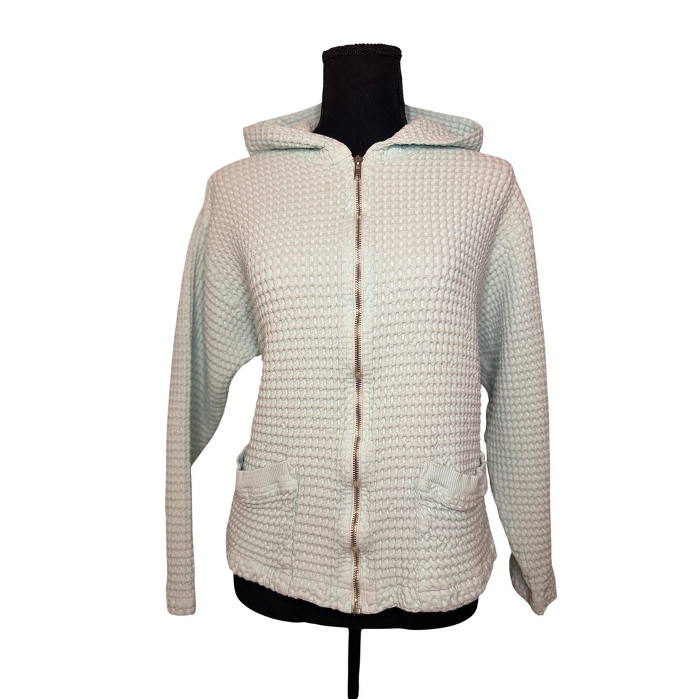 VTG 90s Coastal Fresh Produce Mint Green Waffle Knit Zip Hoodie Resort Medium